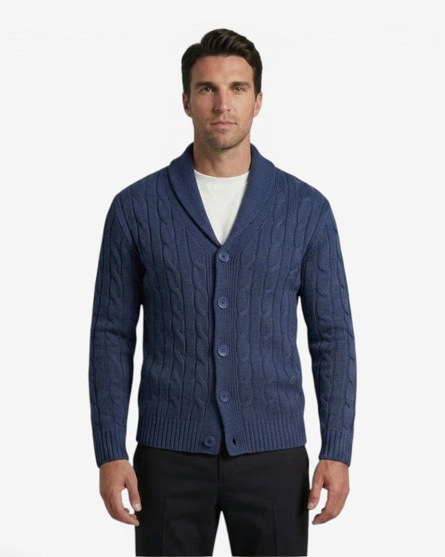 Men's Shawl Collar Cardigan in Regular Fit – Cable Knit Button Front