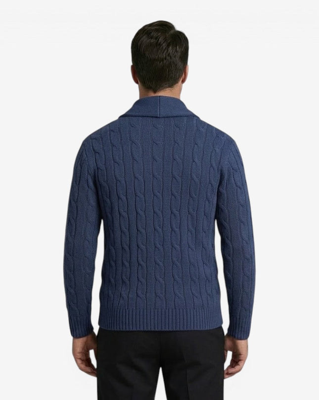 Men's Shawl Collar Cardigan in Regular Fit – Cable Knit Button Front