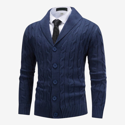 Men's Shawl Collar Cardigan in Regular Fit – Cable Knit Button Front