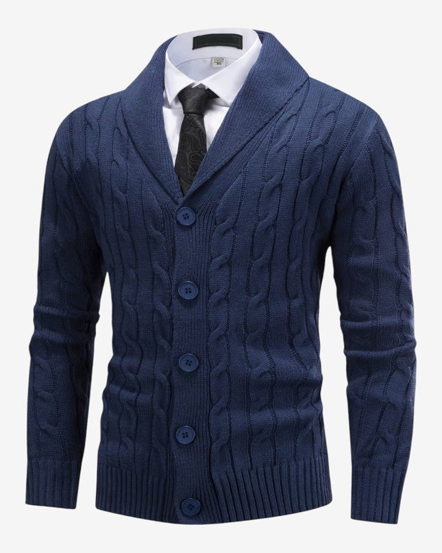 Men's Shawl Collar Cardigan in Regular Fit – Cable Knit Button Front