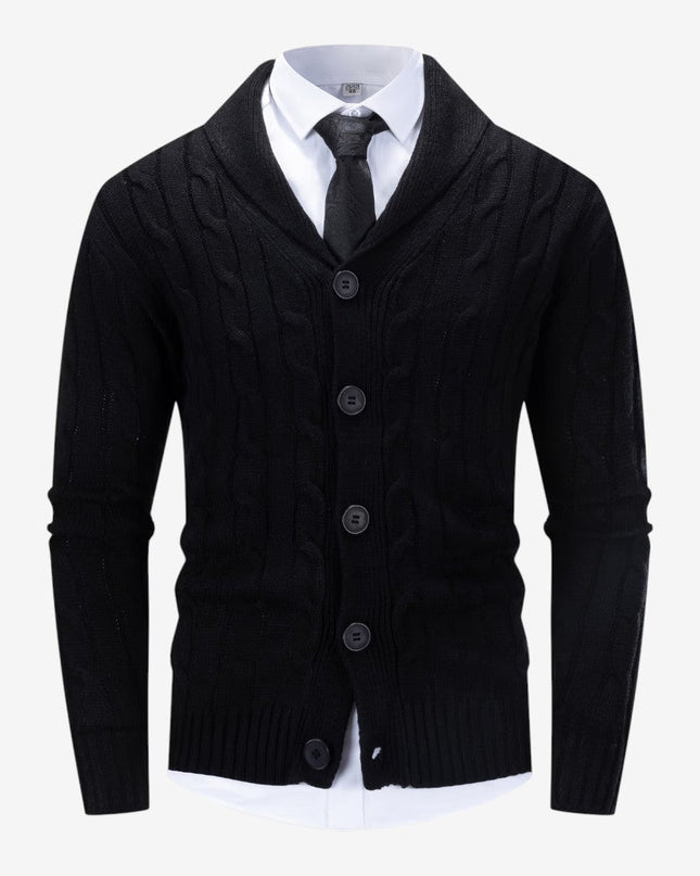 Men's Shawl Collar Cardigan in Regular Fit – Cable Knit Button Front