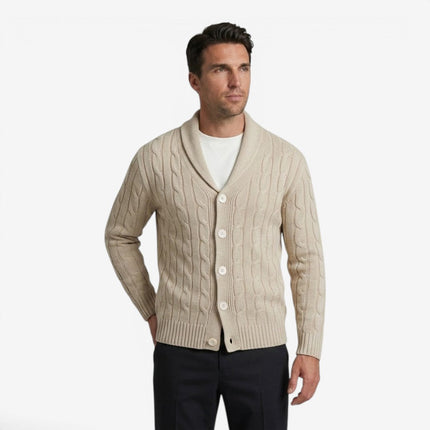Men's Shawl Collar Cardigan in Regular Fit – Cable Knit Button Front