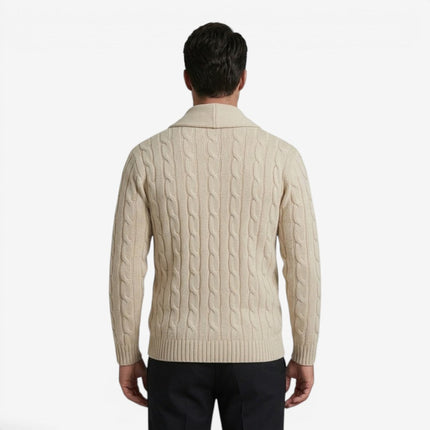 Men's Shawl Collar Cardigan in Regular Fit – Cable Knit Button Front