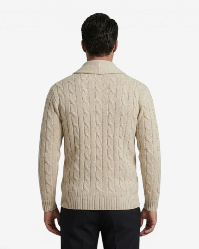 Men's Shawl Collar Cardigan in Regular Fit – Cable Knit Button Front