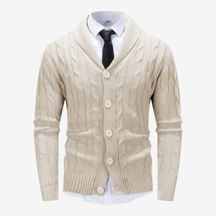 Men's Shawl Collar Cardigan in Regular Fit – Cable Knit Button Front