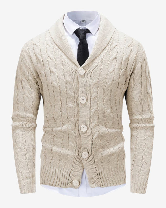Men's Shawl Collar Cardigan in Regular Fit – Cable Knit Button Front