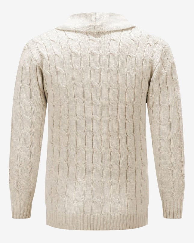 Men's Shawl Collar Cardigan in Regular Fit – Cable Knit Button Front