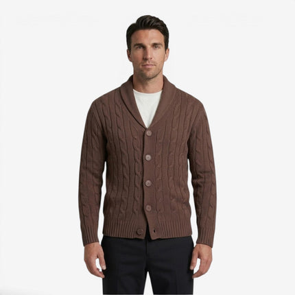 Men's Shawl Collar Cardigan in Regular Fit – Cable Knit Button Front