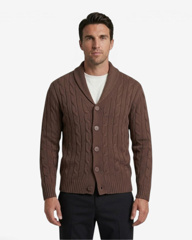 Men's Shawl Collar Cardigan in Regular Fit – Cable Knit Button Front