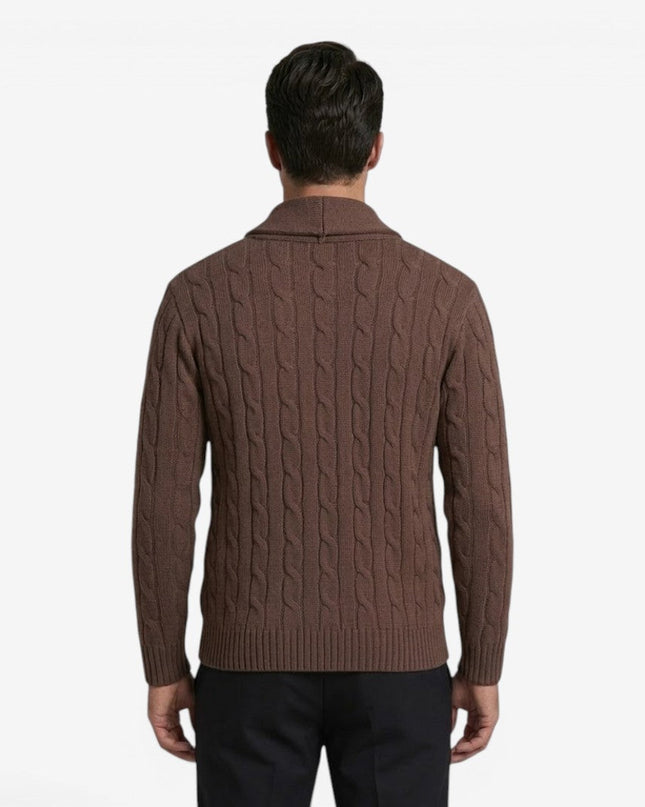 Men's Shawl Collar Cardigan in Regular Fit – Cable Knit Button Front