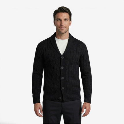 Men's Shawl Collar Cardigan in Regular Fit – Cable Knit Button Front