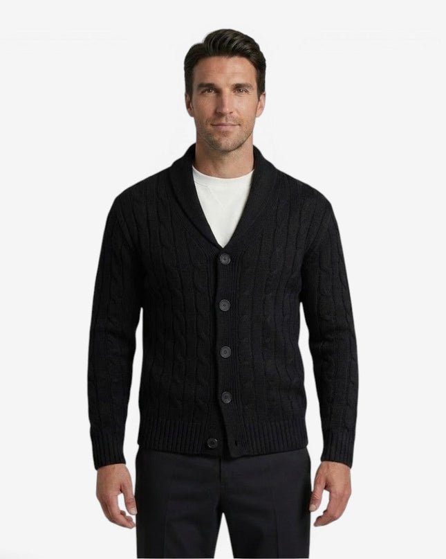 Men's Shawl Collar Cardigan in Regular Fit – Cable Knit Button Front