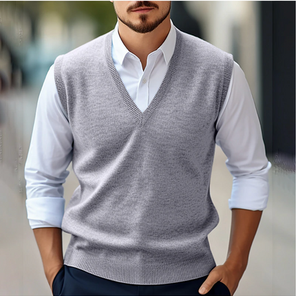 Men's Sleeveless Jumper in Tailored V-Neck Cut – Heritage Layer