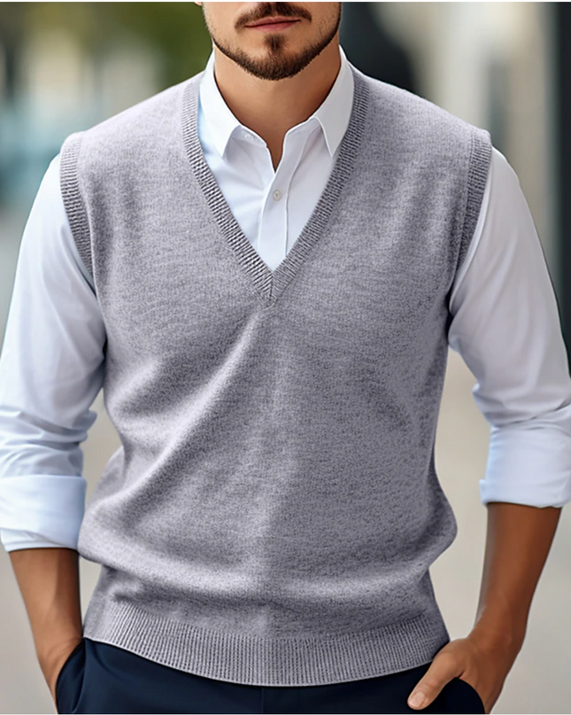 Men's Sleeveless Jumper in Tailored V-Neck Cut – Heritage Layer
