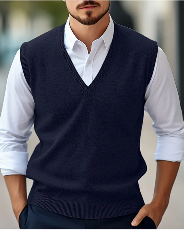 Men's Sleeveless Jumper in Tailored V-Neck Cut – Heritage Layer