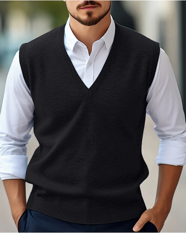 Men's Sleeveless Jumper in Tailored V-Neck Cut – Heritage Layer