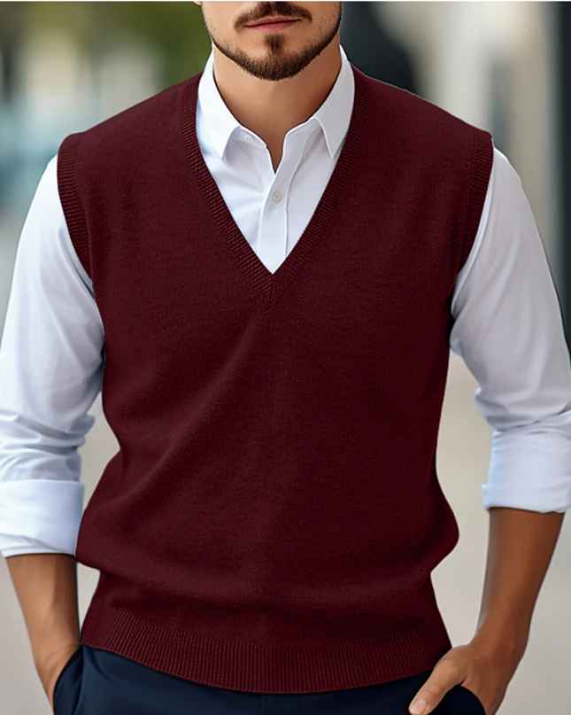 Men's Sleeveless Jumper in Tailored V-Neck Cut – Heritage Layer