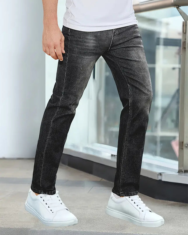 Men's Slim Straight Jeans – Classic Washed Everyday Denim