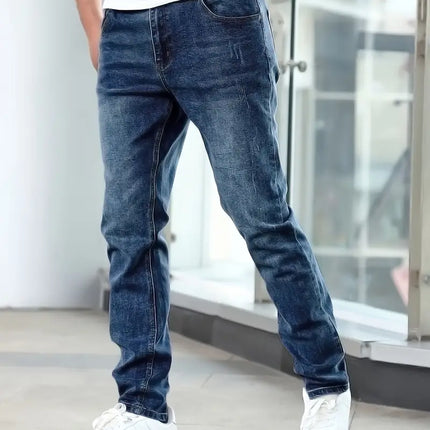Men's Slim Straight Jeans – Classic Washed Everyday Denim