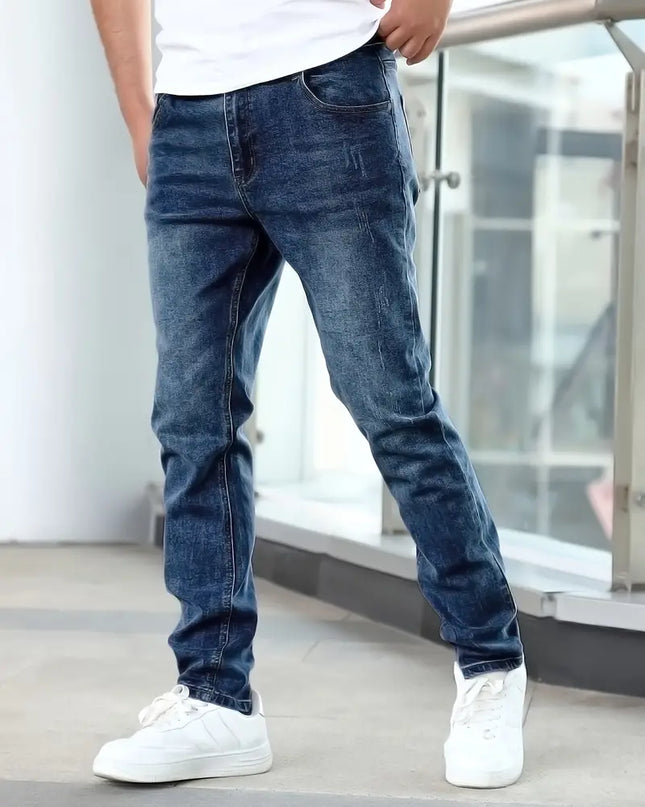Men's Slim Straight Jeans – Classic Washed Everyday Denim