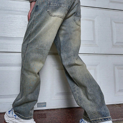 Men's Straight Fit Jeans – Vintage Wash Relaxed Everyday Denim