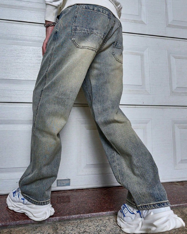 Men's Straight Fit Jeans – Vintage Wash Relaxed Everyday Denim