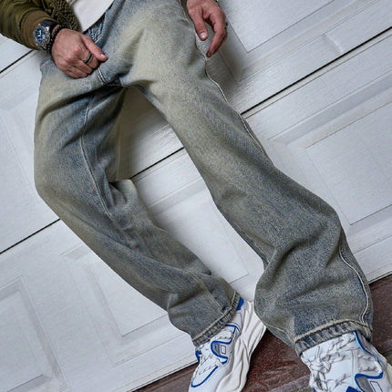 Men's Straight Fit Jeans – Vintage Wash Relaxed Everyday Denim