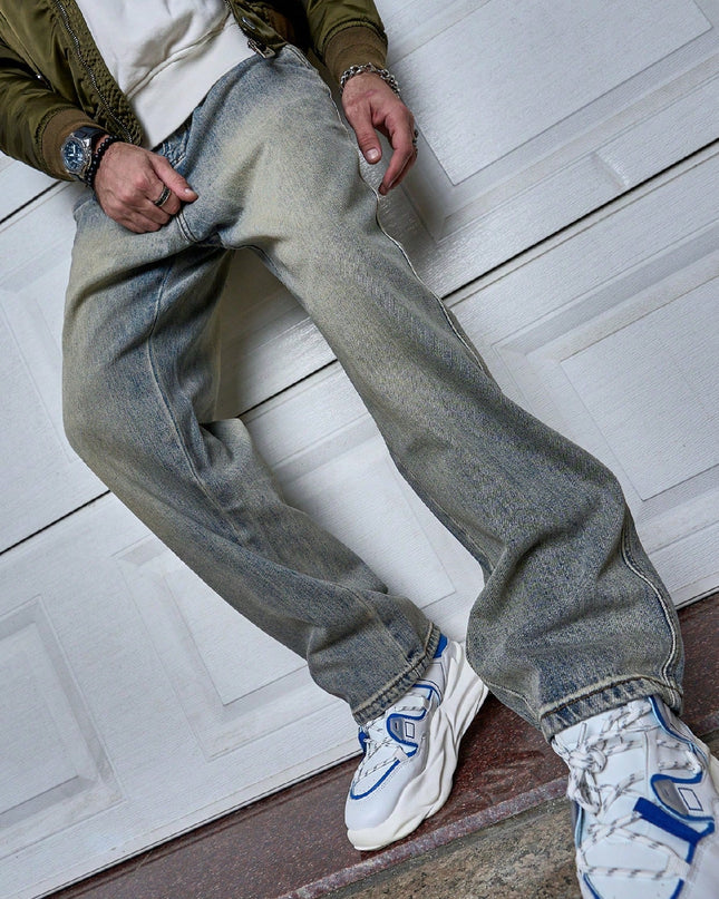 Men's Straight Fit Jeans – Vintage Wash Relaxed Everyday Denim