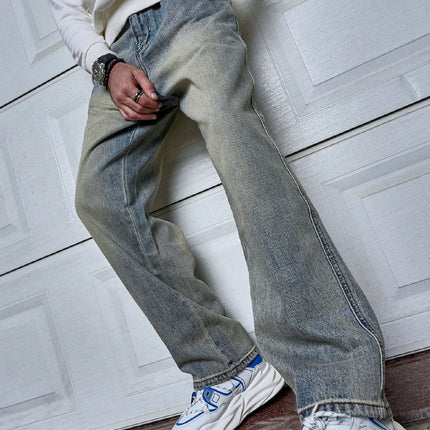 Men's Straight Fit Jeans – Vintage Wash Relaxed Everyday Denim