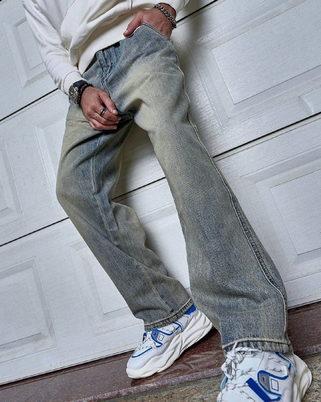 Men's Straight Fit Jeans – Vintage Wash Relaxed Everyday Denim