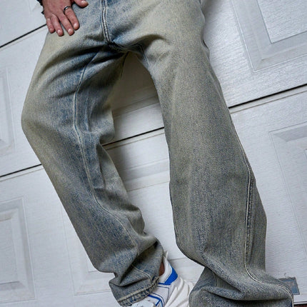 Men's Straight Fit Jeans – Vintage Wash Relaxed Everyday Denim
