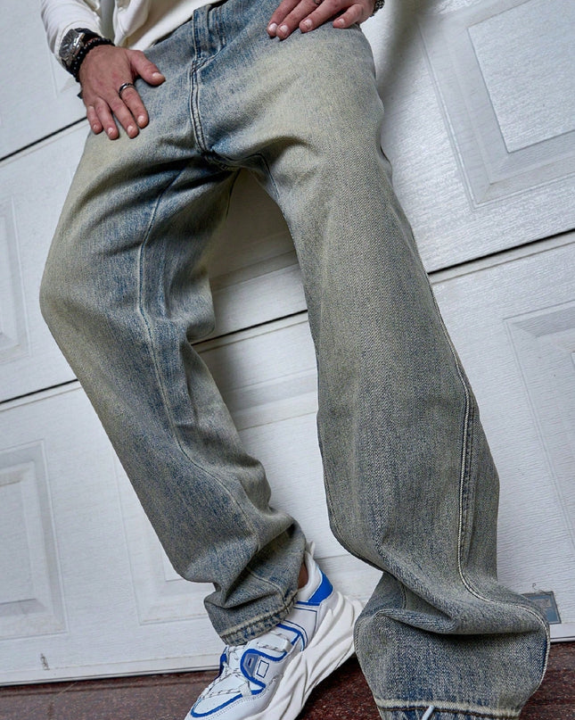 Men's Straight Fit Jeans – Vintage Wash Relaxed Everyday Denim