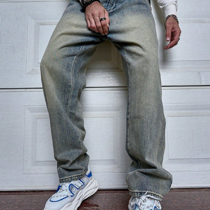 Men's Straight Fit Jeans – Vintage Wash Relaxed Everyday Denim