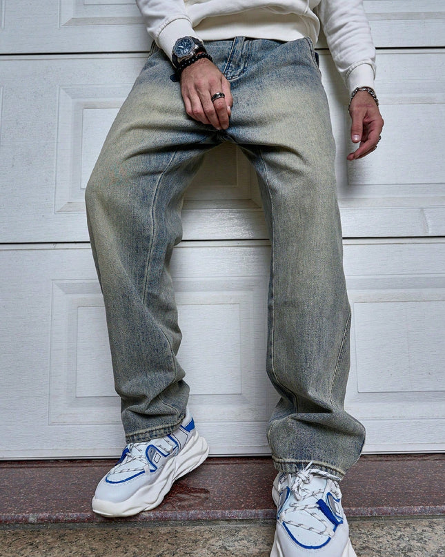 Men's Straight Fit Jeans – Vintage Wash Relaxed Everyday Denim
