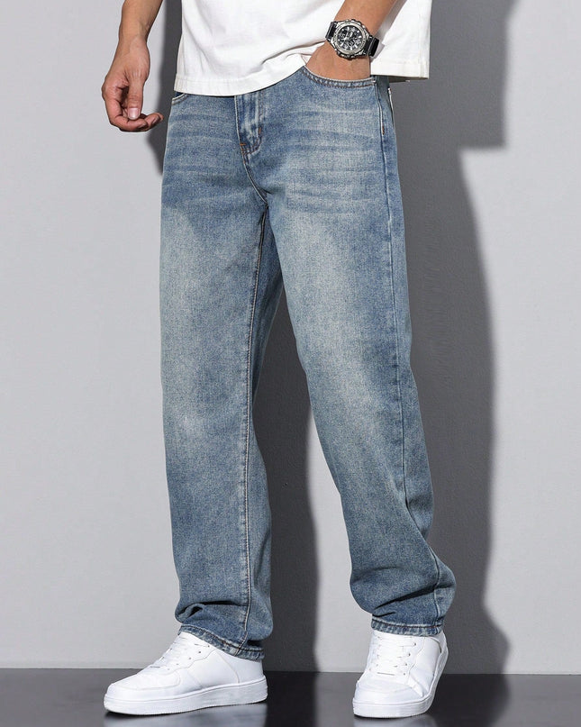 Men's Straight Leg Jeans – Relaxed Washed Everyday Denim