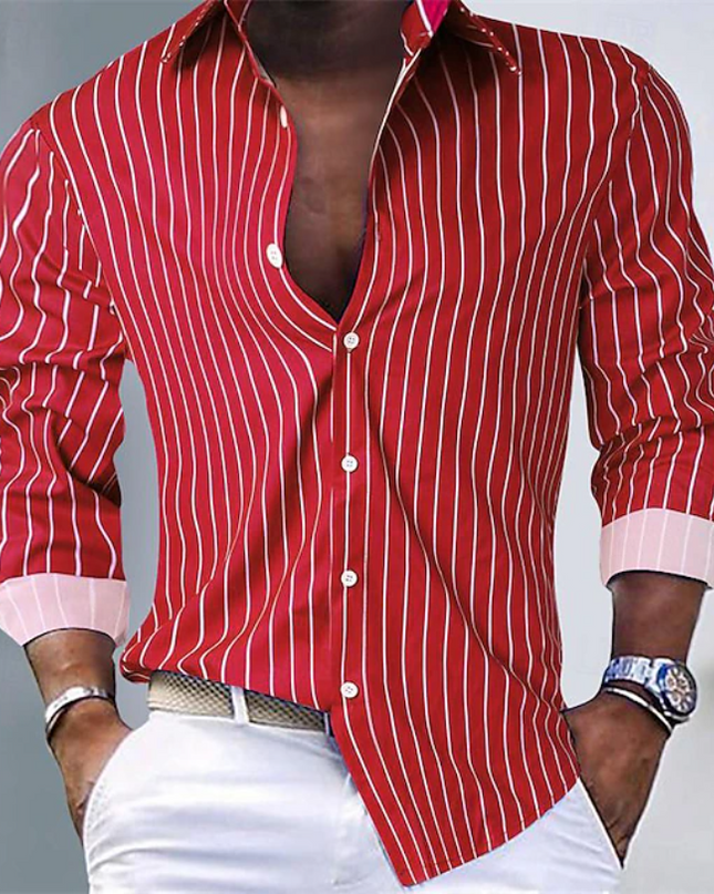 Men's Striped Button-Up Shirt – Tailored Smart Casual Style