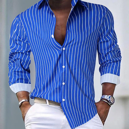 Men's Striped Button-Up Shirt – Tailored Smart Casual Style