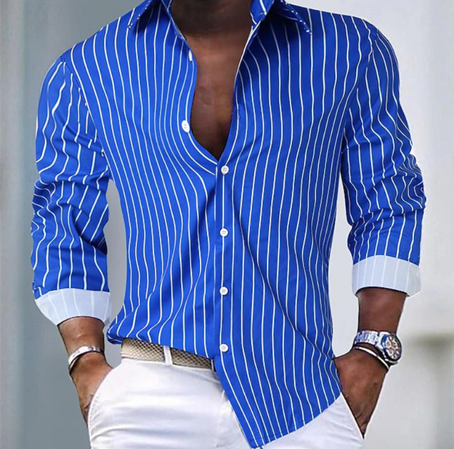 Men's Striped Button-Up Shirt – Tailored Smart Casual Style