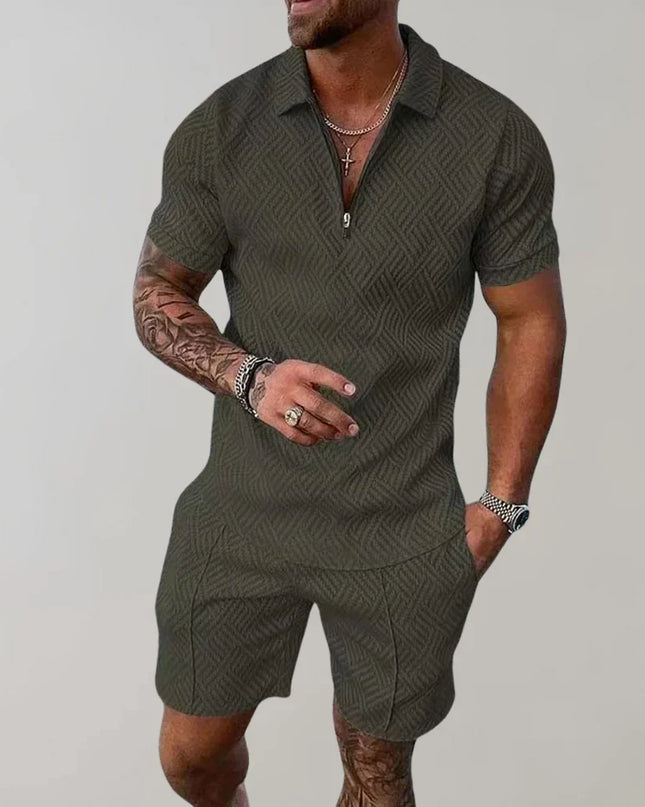 Men's Summer Co-Ord Set – Zip Polo & Shorts Holiday Outfit