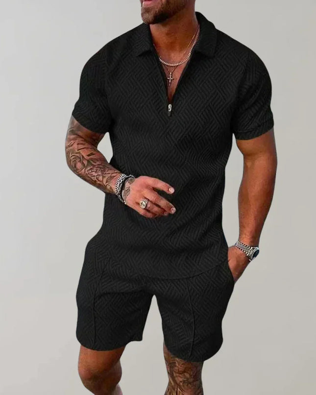 Men's Summer Co-Ord Set – Zip Polo & Shorts Holiday Outfit