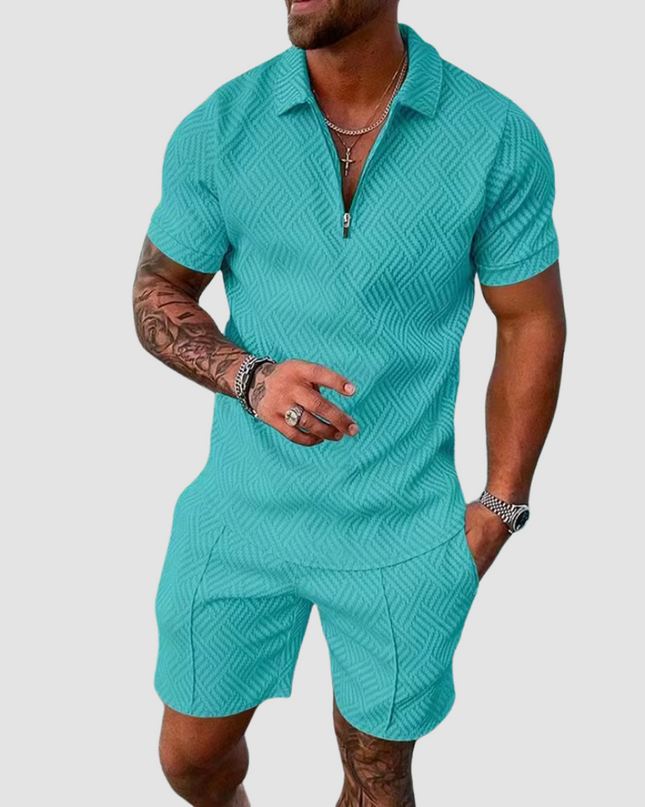 Men's Summer Co-Ord Set – Zip Polo & Shorts Holiday Outfit