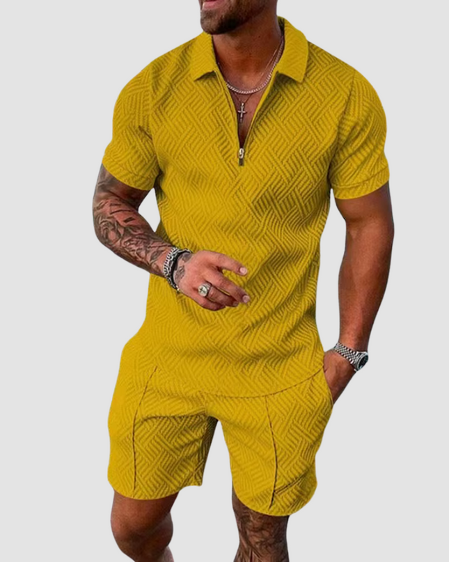 Men's Summer Co-Ord Set – Zip Polo & Shorts Holiday Outfit