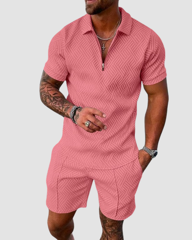 Men's Summer Co-Ord Set – Zip Polo & Shorts Holiday Outfit