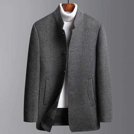 Men's Tailored Mid-Length Coat – Stand Collar Smart Winter Layer