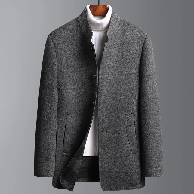 Men's Tailored Mid-Length Coat – Stand Collar Smart Winter Layer