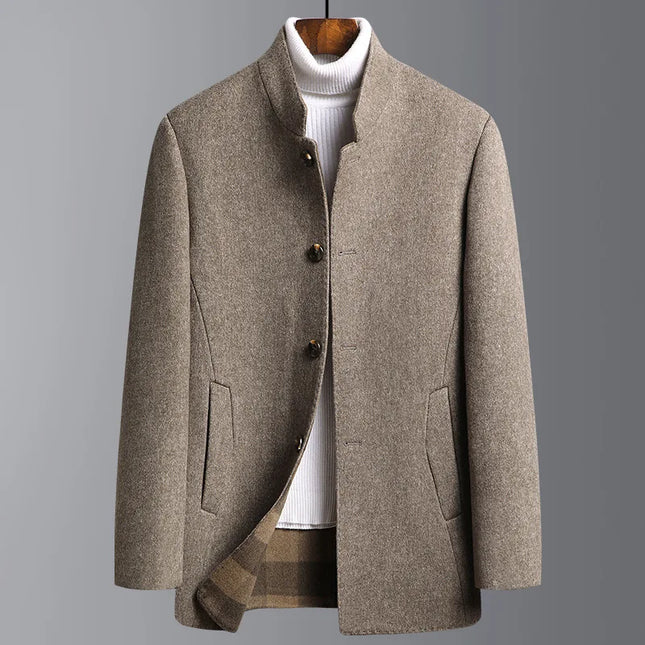 Men's Tailored Mid-Length Coat – Stand Collar Smart Winter Layer