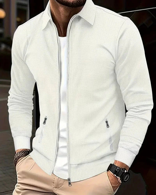 Men's Textured Bomber Jacket – Full Zip Smart Casual Layer