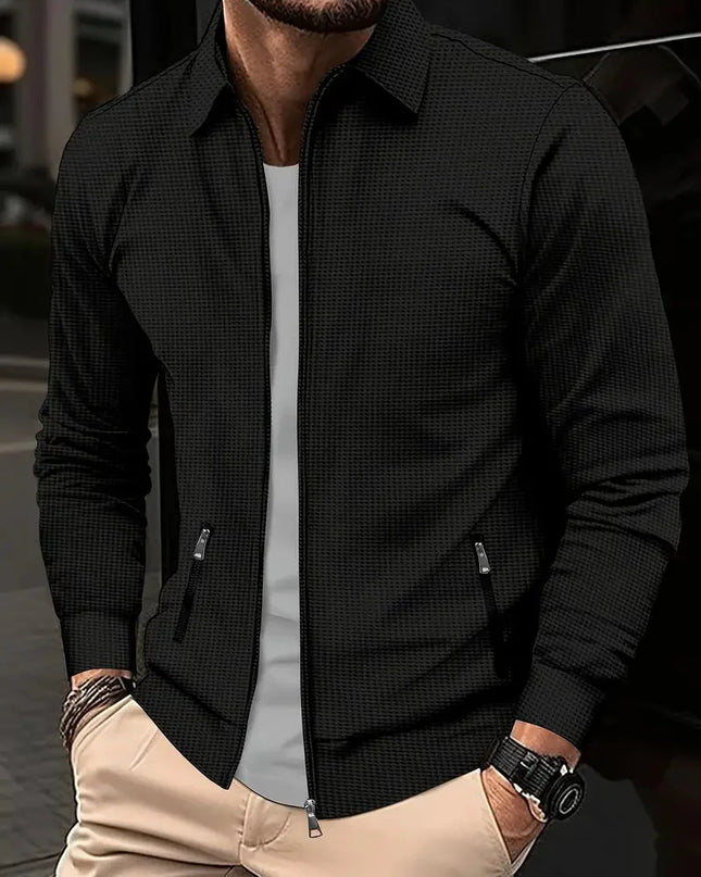 Men's Textured Bomber Jacket – Full Zip Smart Casual Layer
