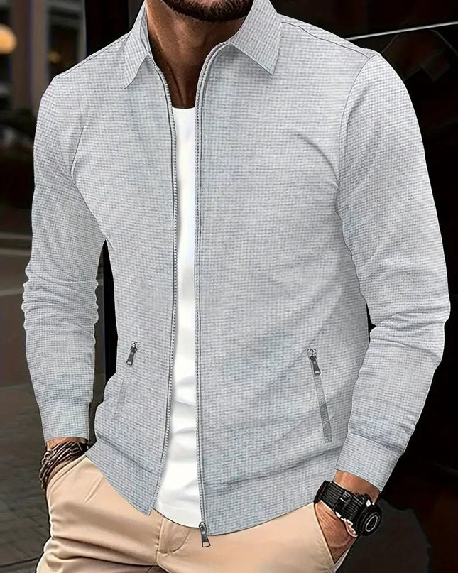 Men's Textured Bomber Jacket – Full Zip Smart Casual Layer
