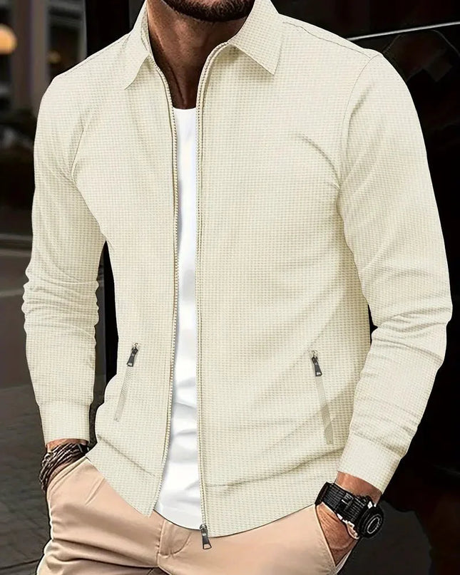 Men's Textured Bomber Jacket – Full Zip Smart Casual Layer